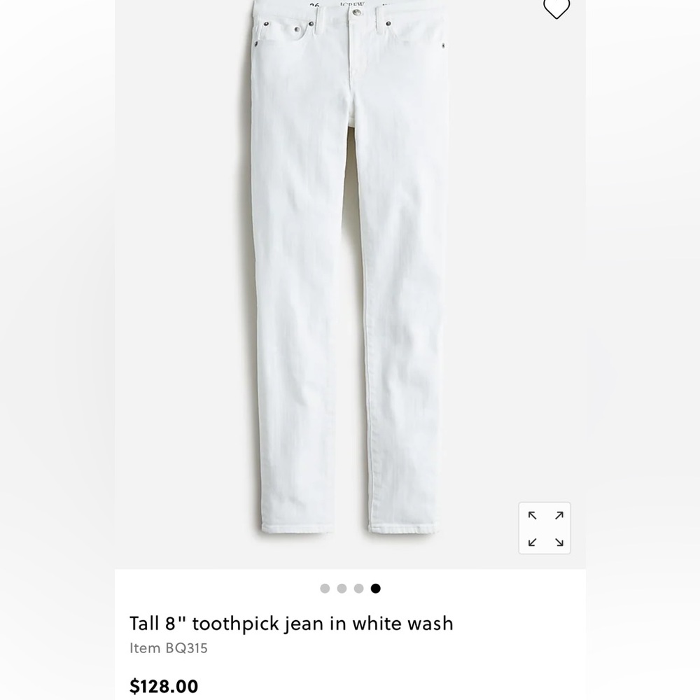 NWOT J Crew Size 28 Tall 9" toothpick jean in white wash